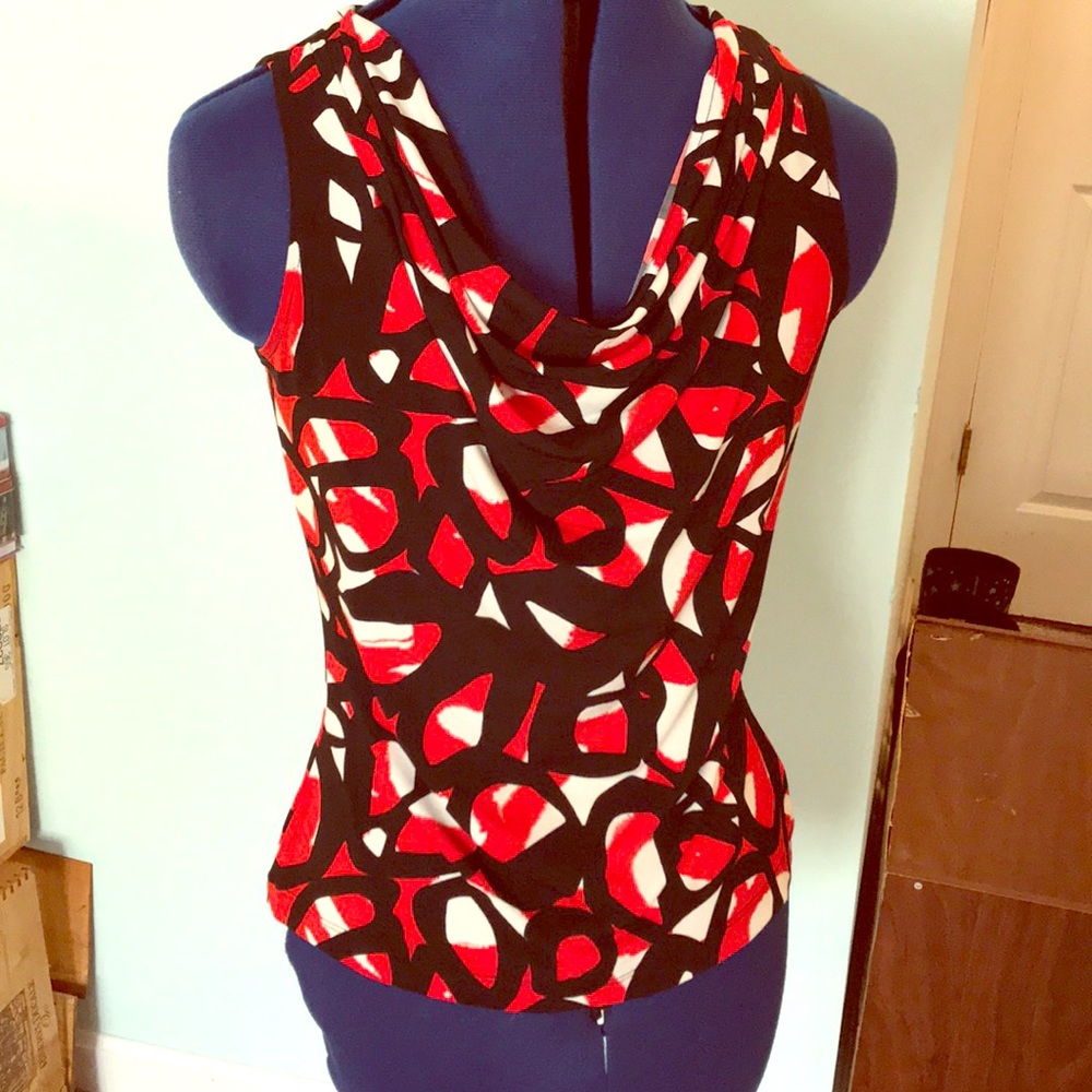 Red Black Print Top